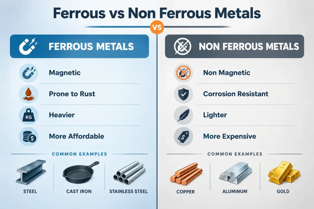 Ferrous metals vs non ferrous metals comparison chart