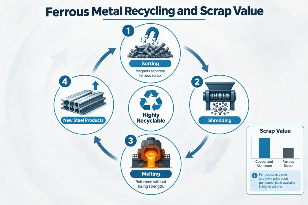 Common uses of ferrous metals in construction and industry